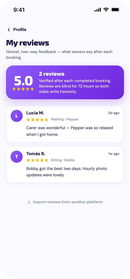 My reviews screen